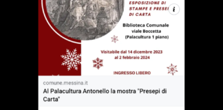 In occasione delle feste natalizie, la Biblioteca comunale “Cannizzaro”, in collaborazione con l’assessorato alla Cultura e l’associazione Italiana “Amici del Presepe” sezione di Messina, ha allestito una mostra di stampe sulla Natività, immaginette e presepi di carta
