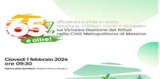 La virtuosa gestione dei rifiuti nella Città Metropolitana di Messina è il tema centrale dell’evento “65% e oltre! Efficienza e Sfide in Sicilia: Riduzione, Riutilizzo, Riciclo e Recupero”, che si terrà oggi, giovedì 1 febbraio, alle ore 9.30 nel salone delle Bandiere di palazzo Zanca, cui sono invitati a partecipare la stampa e la cittadinanza