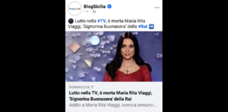 Triste notizia per il mondo della televisione italiana… è scomparsa Maria Rita Viaggi, una delle iconiche “Signorine Buonasera” della Rai: mercoledì 3 luglio, un malore improvviso l’ha colpita nella sua casa di Grosseto, dove viveva con il marito Vincenzo Gherghi… nonostante i tentativi di rianimazione del personale del 118, per Maria Rita non c’è stato nulla da fare… si è spenta all’età di 69 anni