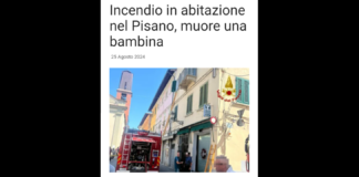 Una bambina è morta in seguito all’incendio dell’appartamento in cui viveva con la sua famiglia, a Santa Croce sull’Arno, nel Pisano, in via Turi