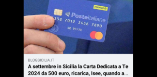 ‘La nuova carta “Dedicata a te” 2024 in Sicilia. Quando arriva? Come averla? Isee? Chi ne ha diritto? Tra pochi giorni sarà disponibile la nuova social card da 500 euro (+40,3 euro rispetto al 2023), è destinata ad oltre 1,3 milioni di persone’