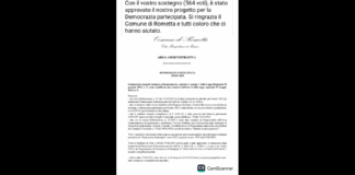 “Congratulazioni alla Parrocchia di Rometta e all’Amministrazione Comunale per aver adottato una metodologia trasparente e conforme ai principi della democrazia partecipata per l’assegnazione dei fondi 2025: Attraverso una regolare votazione pubblica, sono stati i cittadini stessi a decidere in maniera chiara e diretta la destinazione delle risorse, premiando il progetto che ha ottenuto il maggior numero di adesioni”