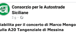 I responsabili del Consorzio per le Autostrade Siciliane rendono nota, con ordinanza n. 88 dello scorso lunedì 21 luglio, che già dalle scorse ore 14:00 di oggi, giovedì 24 luglio, fino a cessate esigenze, sarà valida l’interdizione al traffico delle rampe di uscita dello svincolo di San Filippo, Autostrada A/20 Messina-Palermo Tangenziale di Messina, per i veicoli provenienti da entrambe le direzioni, ad eccezione dei pullman e mezzi autorizzati per servizio diretti al concerto di Mengoni