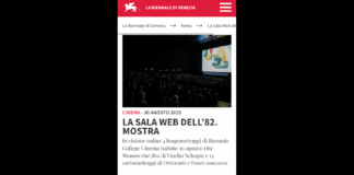 La Biennale di Venezia annuncia la Sala Web dell’82: Mostra Internazionale d’Arte Cinematografica, che presenta online i quattro film di Biennale College Cinema e tredici cortometraggi di cui dodici della sezione Orizzonti e un Fuori concorso (questi ultimi accessibili gratuitamente)