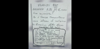 “Questa è la foto del bigliettino trovato in casa Sempio: Il contenuto era già noto, perché era nella lista del materiale sequestrato a casa Sempio due venerdì fa dalla guardia di finanza, inviata dalla procura di Brescia… nella prima parte c’è scritto… ‘Venditti gip archivia per 20.30. Euro. Cosa succede? se i Giarda presentano istanza di revisione a Brescia fatta bene’