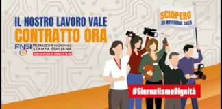 In occasione dello sciopero per il rinnovo del contratto nazionale di lavoro giornalistico, il sindacato FNSI (Federazione Nazionale Stampa Italiana) ha chiesto, attraverso i Cdr, per venerdì 28 novembre, giorno dell’astensione dal lavoro, la pubblicazione sui giornali e la lettura in video del comunicato sindacale (ex articolo 34 del Cnlg) riportato di seguito