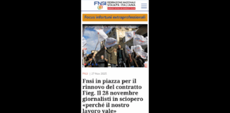 Fnsi in piazza per il rinnovo del contratto Fieg: il 28 novembre giornalisti in sciopero «perché il nostro lavoro vale»… alla manifestazione a Roma, giovedì 27 novembre, vigilia della giornata di protesta proclamata dal sindacato a livello nazionale, la segretaria generale Alessandra Costante ha anticipato… «La mobilitazione ha già portato due buone notizie: il Dipartimento per l’Editoria ha convocato il tavolo sull’equo compenso dal quale gli editori scappavano… e, la seconda, anche il Papa ha ritenuto gravi i motivi del nostro sciopero»