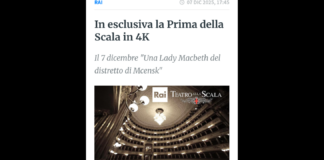 ‘Un’opera dirompente e sensuale, censurata per la sua audacia e celebrata per la sua altissima qualità musicale: è “Una Lady Macbeth del distretto di Mcensk” di Dmítrij Šostakóvič, che inaugura la stagione del Teatro alla Scala e che Rai Cultura ha iniziato a proporre domenica 7 dicembre a partire dalle trascorse ore 17.45 in diretta su Rai1’