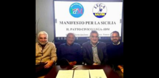 Dopo il vertice romano che ha definito il patto federativo per la Sicilia, tra Lega e Italia del Meridione, ieri a Giardini Naxos, è stato sottoscritto il primo Patto civico territoriale tra le due forze politiche, alla presenza del senatore Nino Germanà, segretario regionale della Lega in Sicilia, Vincenzo Castellano, segretario federale Italia del Meridione, e ai rispettivi commissari di Giardini-Naxos Nino Bonaventura (Lega) e Sebastiano Caudullo (IdM)