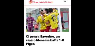 Il Messina stende la capolista Nuova Igea Virtus capitalizzando al massimo quanto costruito: al “Franco Scoglio” basta un gol di Saverino al 19′ della ripresa per timbrare l’1-0 finale