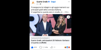 Venerdì 20 febbraio, alle ore 21.30, su Retequattro, nuovo appuntamento con “Quarto Grado” condotto da Gianluigi Nuzzi con Alessandra Viero