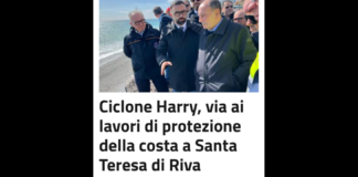 «Oggi avviamo un’opera attesa da tempo, che consentirà di difendere la costa in un contesto influenzato dal cambiamento climatico: Si tratta dei lavori per realizzare infrastrutture di protezione a mare che grazie alla sinergia tra Regione e amministrazione comunale siamo riusciti a fare finalmente partire… al contempo qui a Santa Teresa di Riva sono stati avviati con la massima celerità gli interventi di somma urgenza nelle aree fortemente danneggiate dal ciclone Harry, strategici per la vita della comunità locale, suddivisi in 5 lotti, tre appaltati direttamente dal Comune e due dalla Regione, tramite il Genio civile di Messina… continueremo, lo sforzo è massimo»