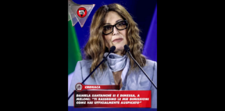 Daniela Santanchè si è dimessa da ministra del Turismo, nella lettera di dimissioni alla premier Meloni ha scritto: “Cara Giorgia ti rassegno, come hai ufficialmente auspicato, le mie dimissioni dal ruolo di ministro che avevi voluto affidarmi e che credo di avere svolto al meglio delle mie possibilità e senza alcuna controindicazione”