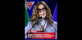 Daniela Santanchè si è dimessa da ministra del Turismo, nella lettera di dimissioni alla premier Meloni ha scritto: “Cara Giorgia ti rassegno, come hai ufficialmente auspicato, le mie dimissioni dal ruolo di ministro che avevi voluto affidarmi e che credo di avere svolto al meglio delle mie possibilità e senza alcuna controindicazione”