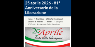 Nella giornata di oggi, sabato 25 aprile, in occasione della ricorrenza dell’81° Anniversario della Liberazione, nella Piazza Unione Europea di questo Capoluogo (Messina), alle ore 10:00, avrà luogo una cerimonia commemorativa nel corso della quale si procederà alla deposizione di due corone d’alloro presso il Monumento ai Caduti
