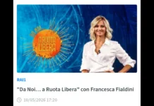 Domenica 10 maggio, è iniziato alle 17.20 su Rai1, l’appuntamento con Francesca Fialdini e “Da Noi… a Ruota Libera”, il programma realizzato dai membri della Direzione Intrattenimento Day Time in collaborazione con i responsabili di Endemol Shine Italy