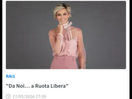 Nuovo appuntamento con “Da noi… a Ruota Libera”, il programma condotto da Francesca Fialdini che è realizzato dai membri della Direzione Intrattenimento Day Time della Rai in collaborazione con i responsabili della Endemol Shine Italy, in onda domenica 17 maggio alle 17.20 su Rai1