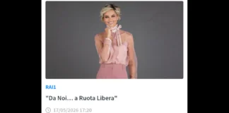 Nuovo appuntamento con “Da noi… a Ruota Libera”, il programma condotto da Francesca Fialdini che è realizzato dai membri della Direzione Intrattenimento Day Time della Rai in collaborazione con i responsabili della Endemol Shine Italy, in onda domenica 17 maggio alle 17.20 su Rai1