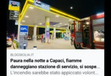 Paura la notte scorsa a Capaci, a causa di una incendio che ha danneggiato una stazione di servizio creando apprensione per i chiari rischi correlati da un evento di questa natura in un luogo così ad alto rischio
