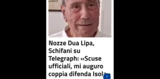 «Prendo atto che il Telegraph ha modificato il titolo del proprio articolo sulle nozze di Dua Lipa, sostituendo l’inaccettabile riferimento al “covo della mafia” con l’espressione “ex covo della mafia”: Si tratta di una correzione doverosa, che conferma come le critiche mosse dalla Sicilia fossero fondate»